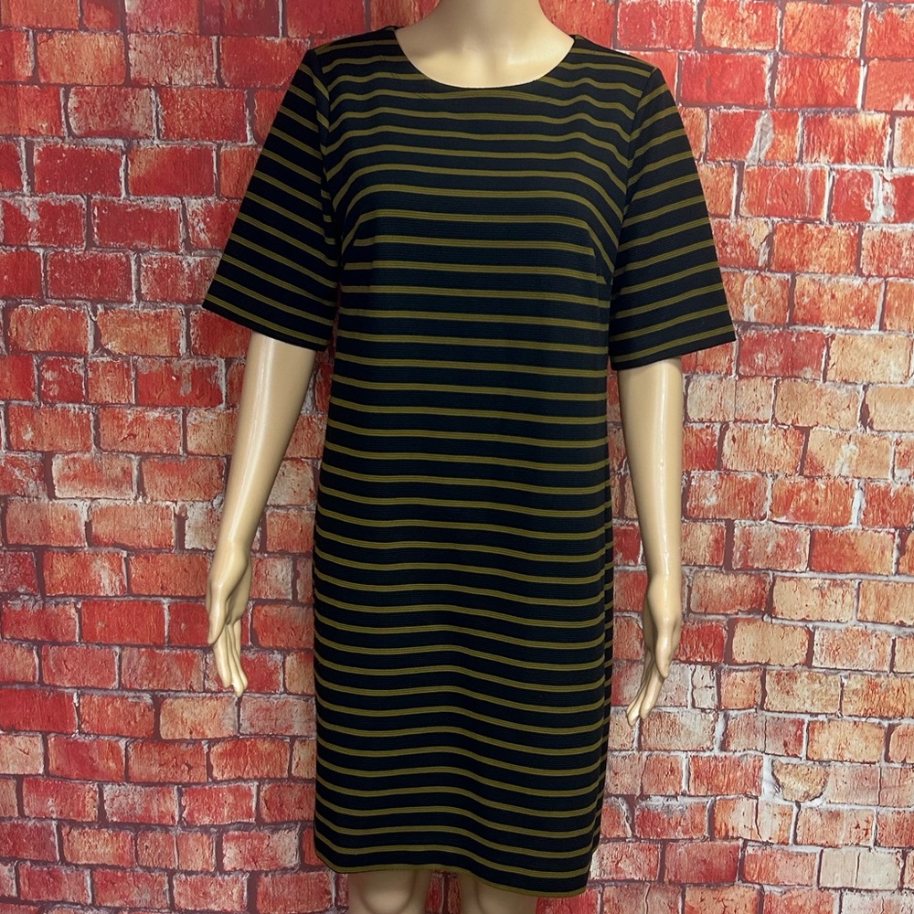 LOFT Ribbed Striped Short Sleeve Dress